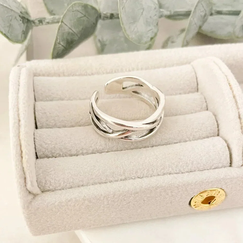 925 Sterling Silver Minimalist Ring Criss Cross Layer Ring Modern Ring - Picture 4 of 8